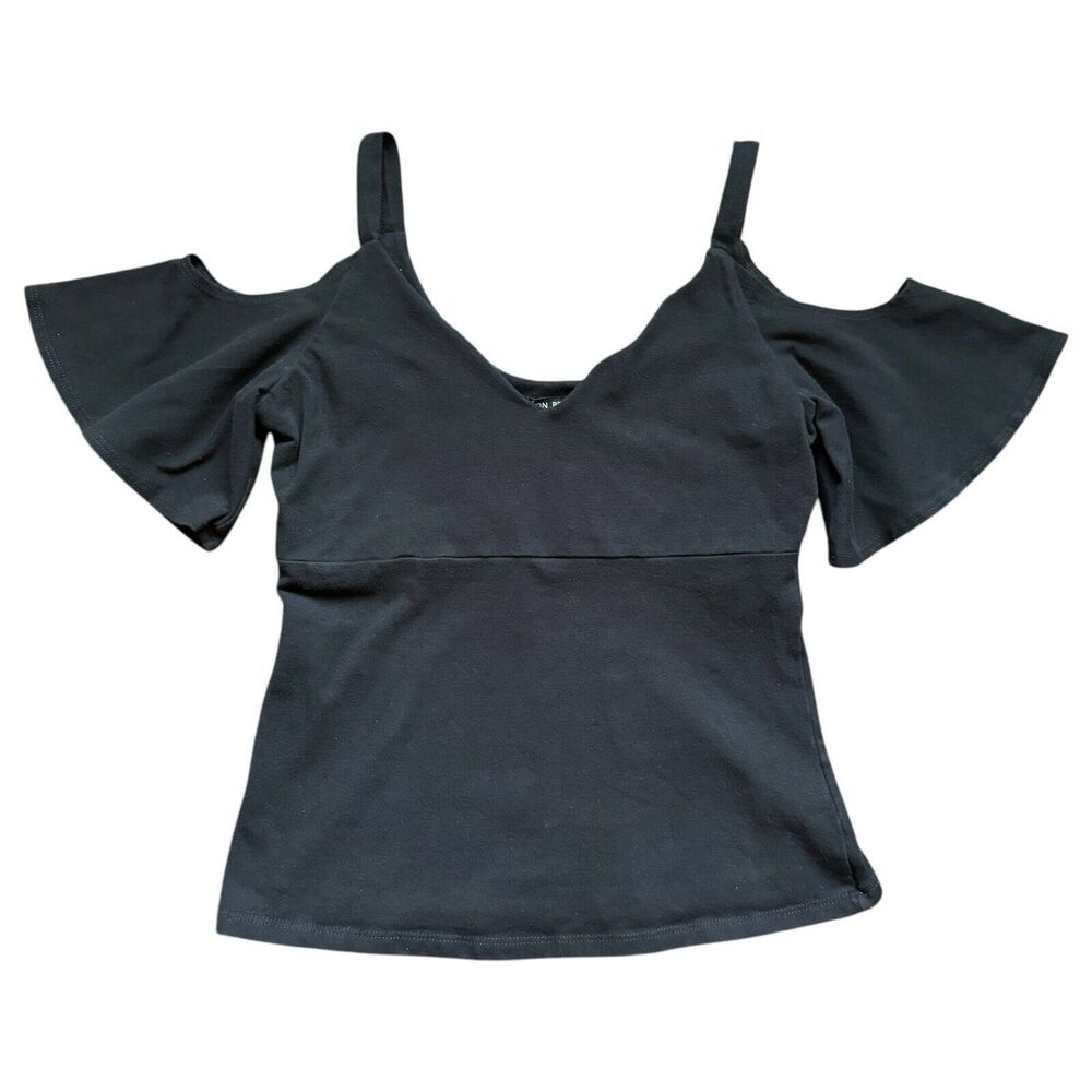 Boston Proper Cold Shoulder Tank Top Women's XS Black Flutter Sleeve Shelf Bra